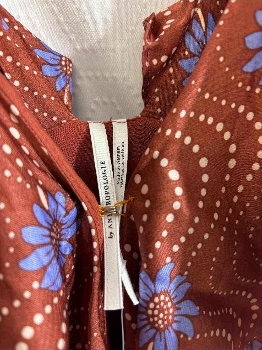 ANTHROPOLOGIE ruffle wrap midi dress brown motif - Picture 6 of 12
